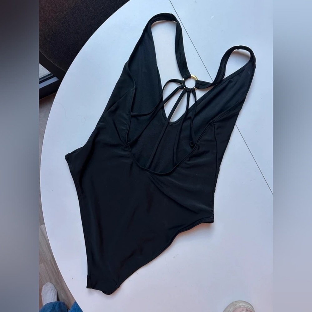 Black One-Piece Swimsuit with Ring Detail